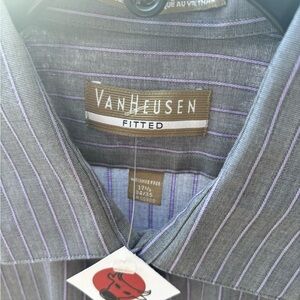 Van Heusen Gray and Purple Striped Casual Button Down Shirt